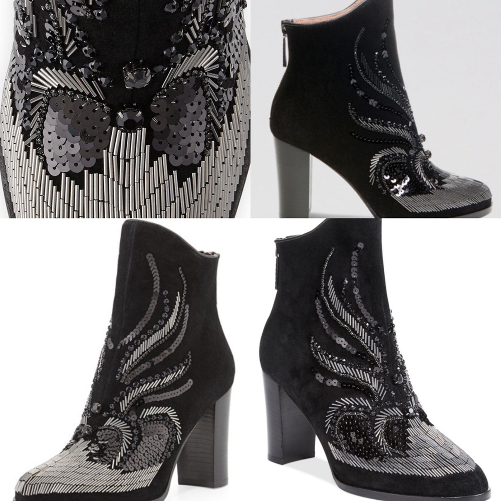 Donald j pliner black suede Embellished quiva boot